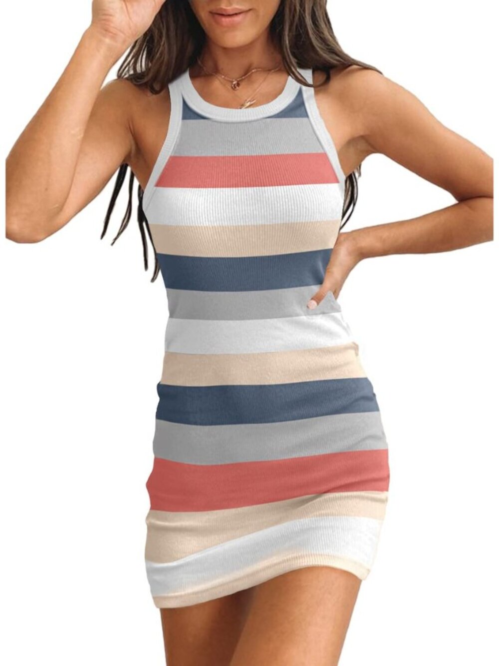 Womens Summer Ribbed Knit Tank Dress Sleeveless Casual Bodycon Mini Dress